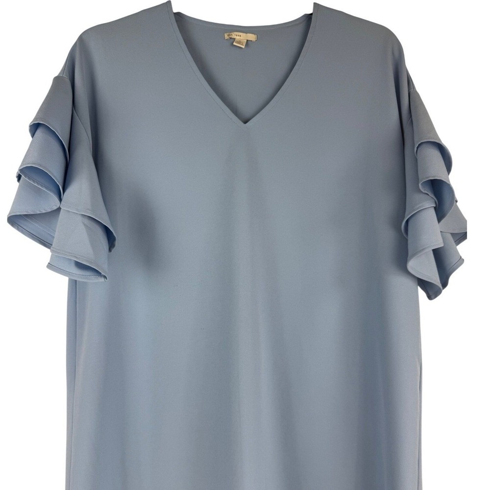 Est 1946 Dress Womens Large Light Blue Ruffle Sleeve V-Neck‎ Shift Mini Tunic